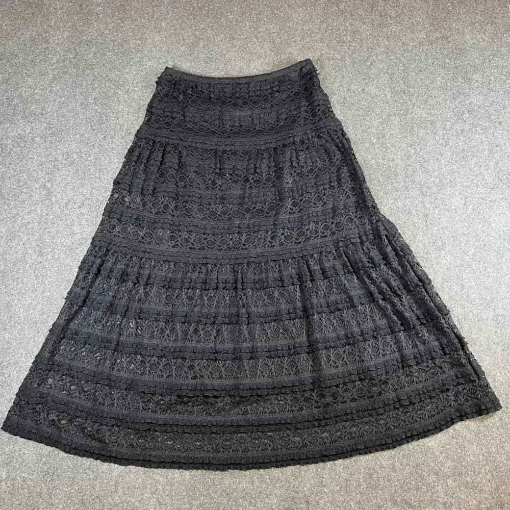 Max Studio Black Tiered Lace Maxi Skirt Boho Romantic Goth Size S Witchy Cottage